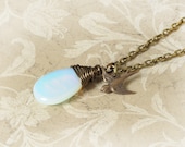 Opal Necklace Birthstone Jewelry Opal Jewelry Bird Charm Bridesmaid Gift