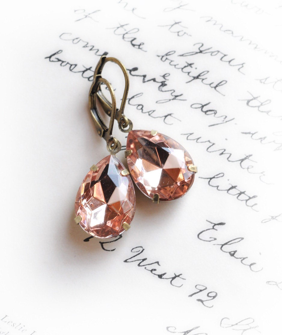 Dangle Earrings Jewelry Bridesmaid Gift Wedding Jewelry Rhinestone Pink Jewel Estate Pink
