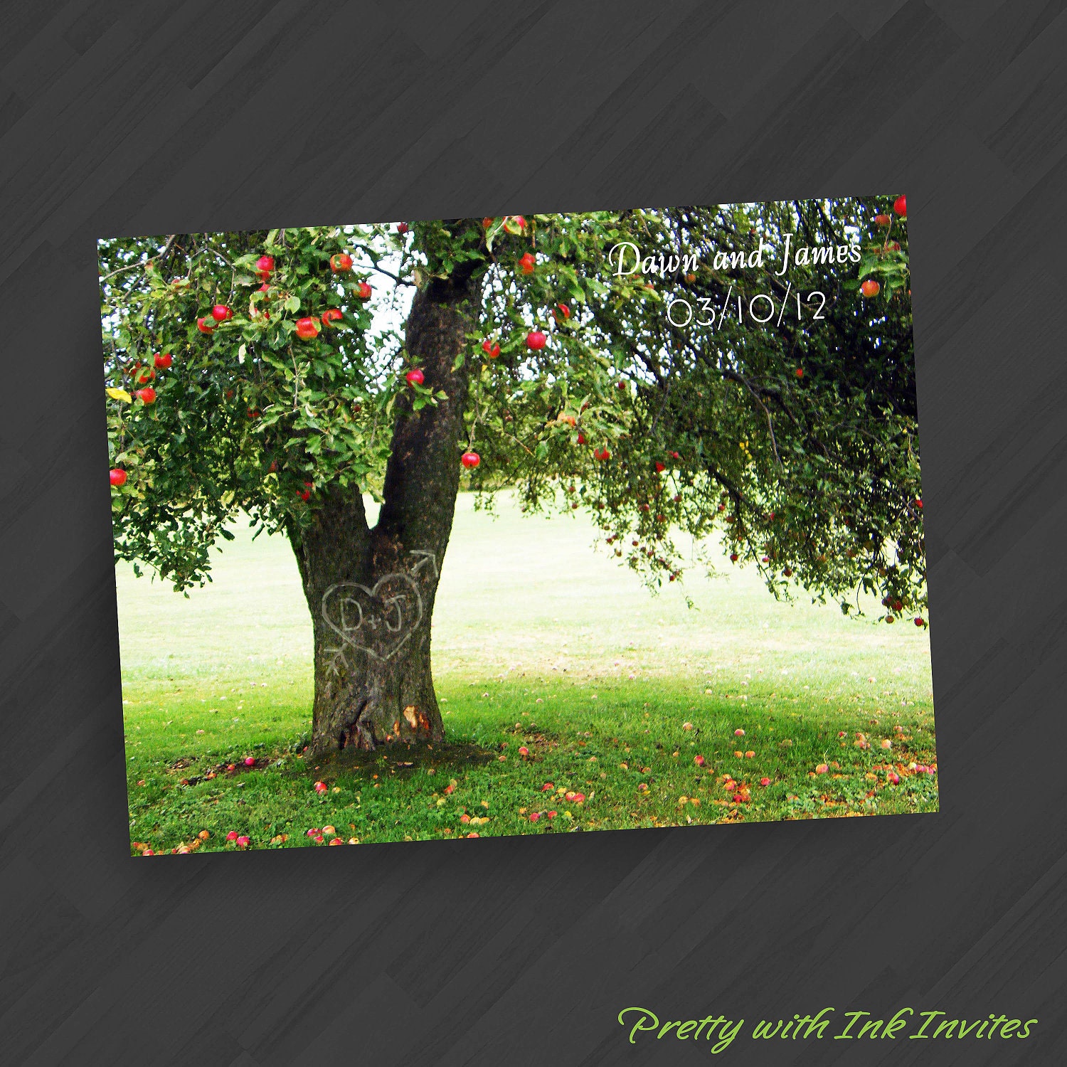 Real Carved Apple Tree - 8x10 Lovers Art Print - Wedding/Anniversary/Valentine Gift - Gifts under 25