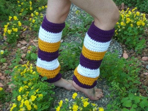 Hand Crocheted -Custom Made To Size- Adult /Teen Minnesota Vikings Leg Warmers