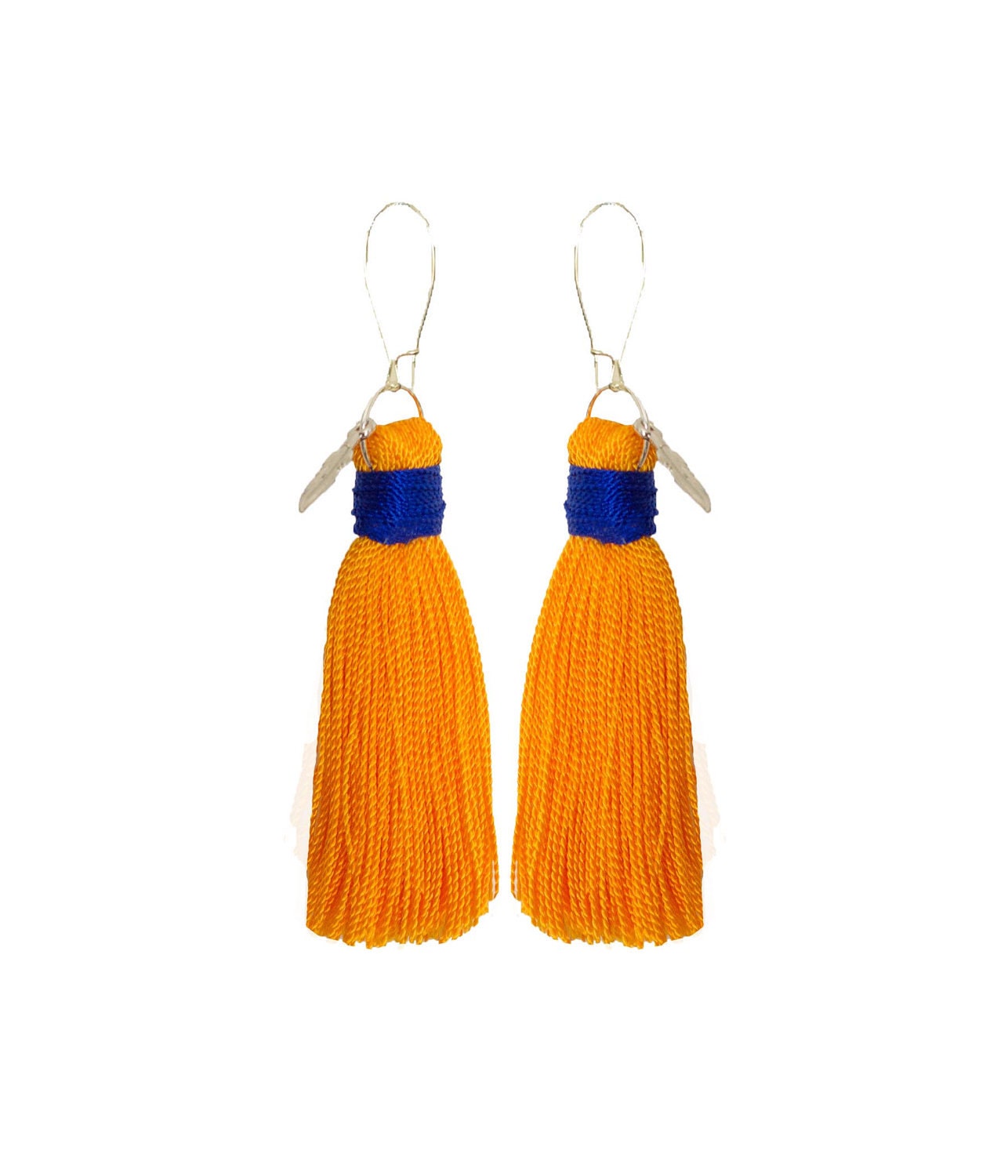 Mini Fringe Tassel Earrings Tangerine and Cobalt Blue