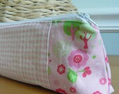 Fabric Makeup Bag - Pencil Case Patchwork Pink Gingham & Trees