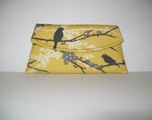 Clutch in Vintage Yellow and Gray - Yellow and Gray Bird Clutch - Classic Angled Clutch
