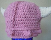 Pink or Gray Crochet Viking Hat