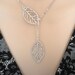 Autumn Leaves -- Leaf Lariat Necklace -- Silver Necklace -- Leaf Necklace