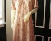 70's Tan Nightgown with Teal, Melon, and Slate Flowers