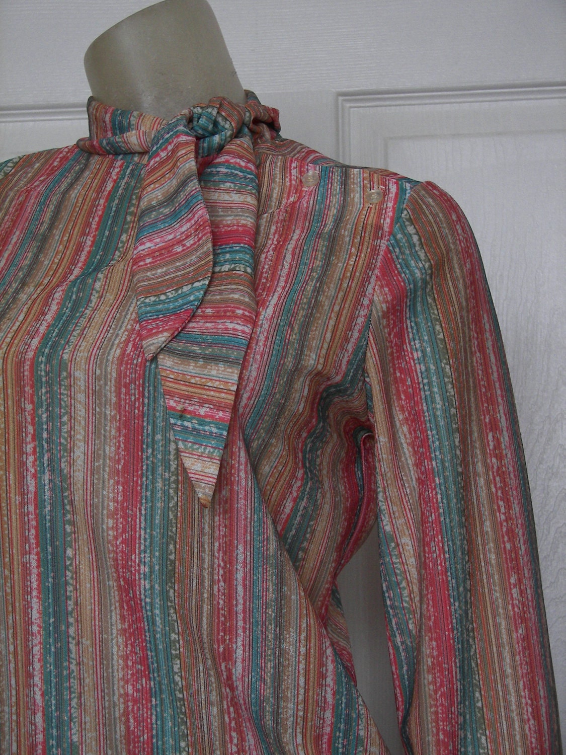 60s Sheer Top - Tie Collar - Stripes - S/M