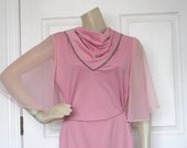 70s Pink Formal - Miss Rubette - Sheer Bell Sleeves - M/L