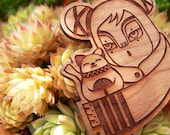 Laser cut wood brooch (Model: Neko)