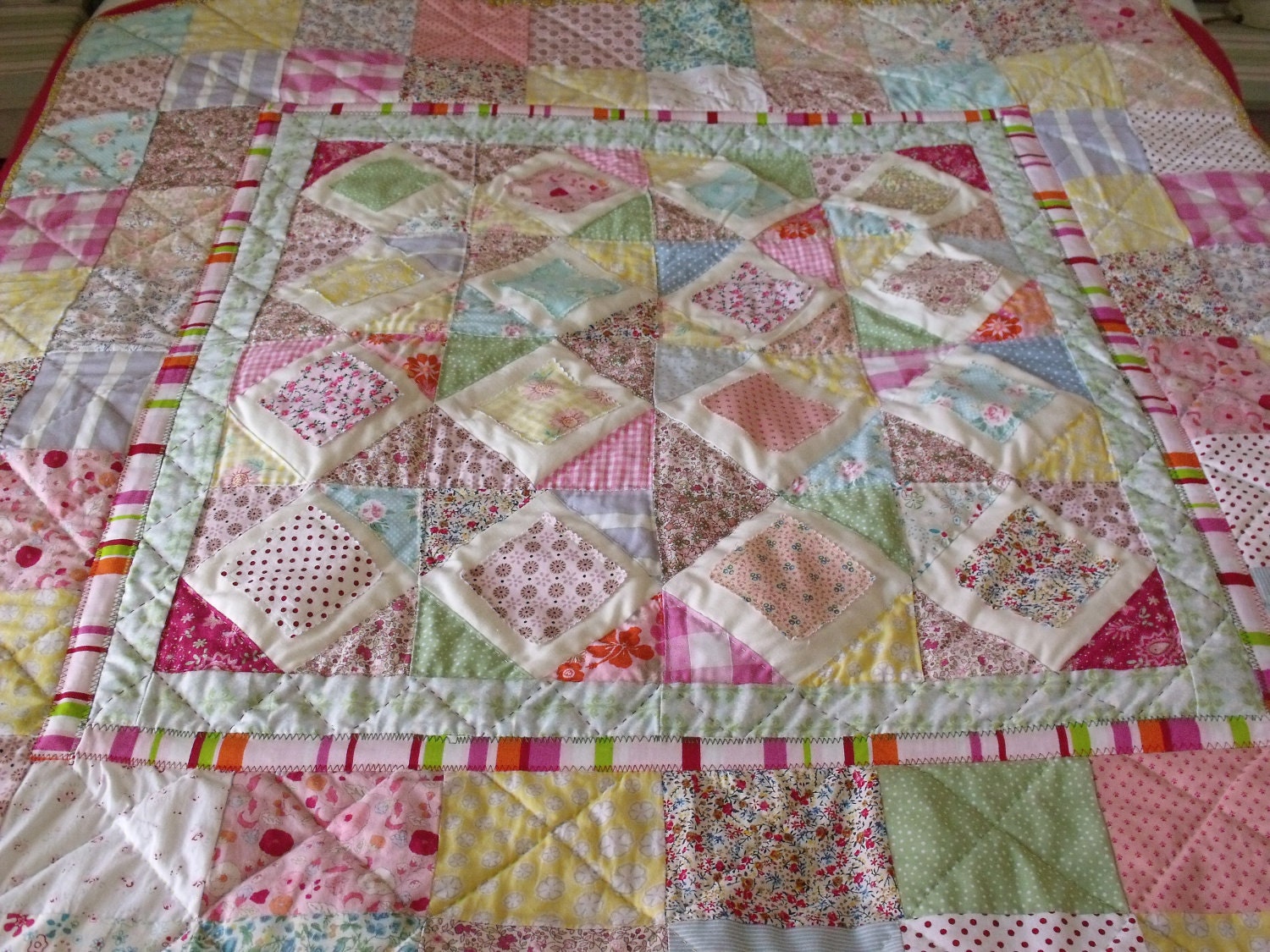 baby girls patchwork quilt pastel colours reversible