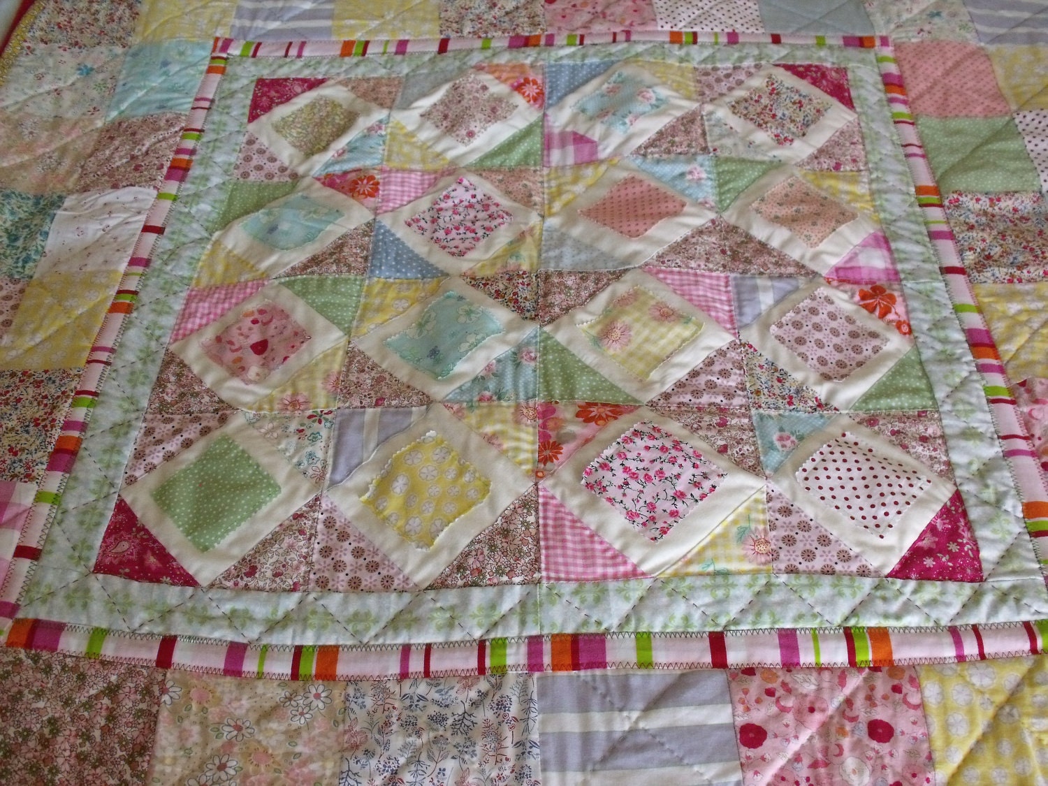 baby girls patchwork quilt pastel colours reversible