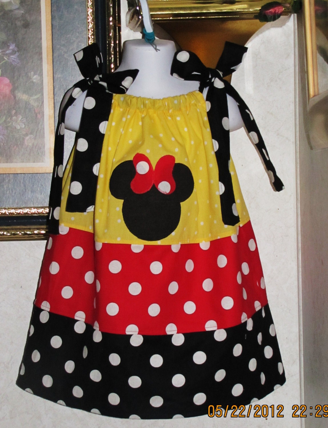 Free headband handmade yellow polkadot red polka dot black polka dot minnie mouse applique pillowcase dress 3mos up to 6y