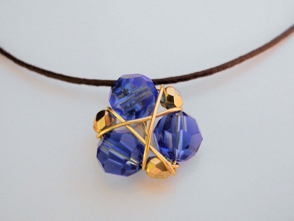 Zelda Necklace Zora's Sapphire, Dark Blue Crystals, Genya Cord