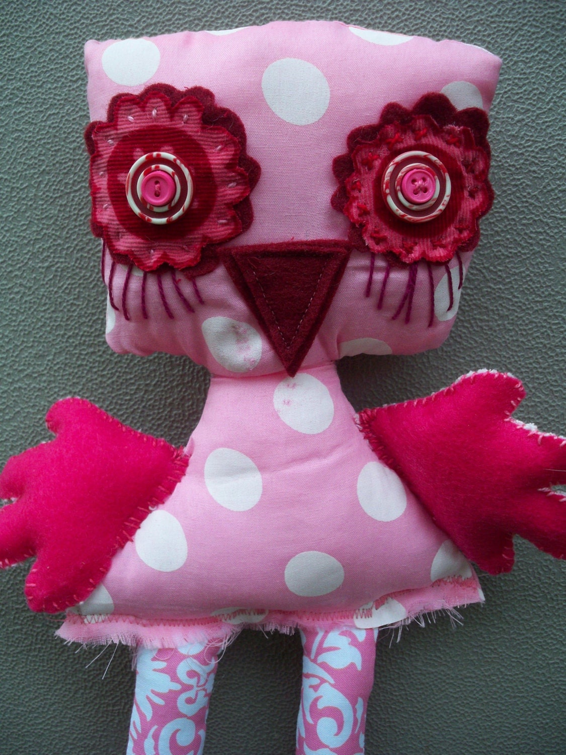 SALE / Fabric  toy /  recycled fabric toy / pink owl bird