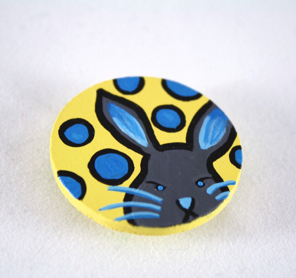 Blue and Yellow Bunny Hand Painted Magnet