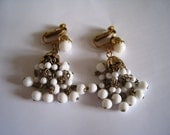 Earrings White Beaded Sixties Clip-ons UK
