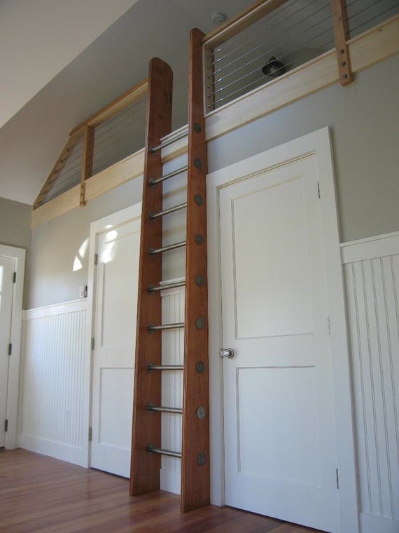 Ship's Ladder for Loft/Library/Attic - Custom Built - Natural Wood & Stainless