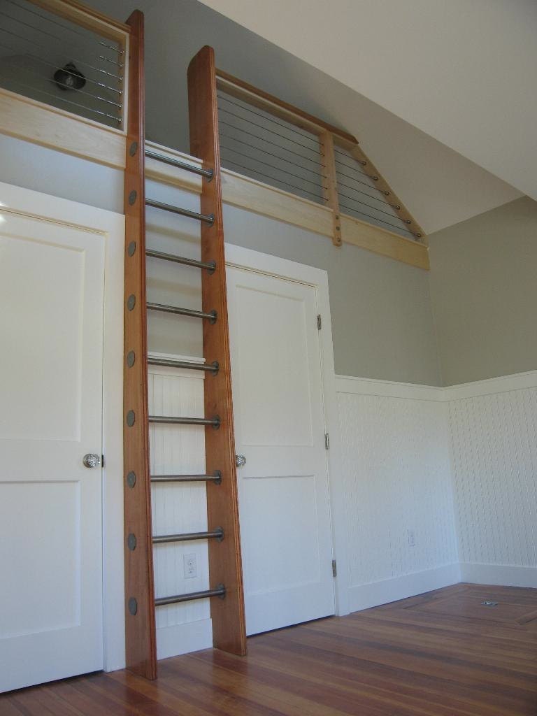 Ship's Ladder for Loft/Library/Attic - Custom Built - Natural Wood & Stainless