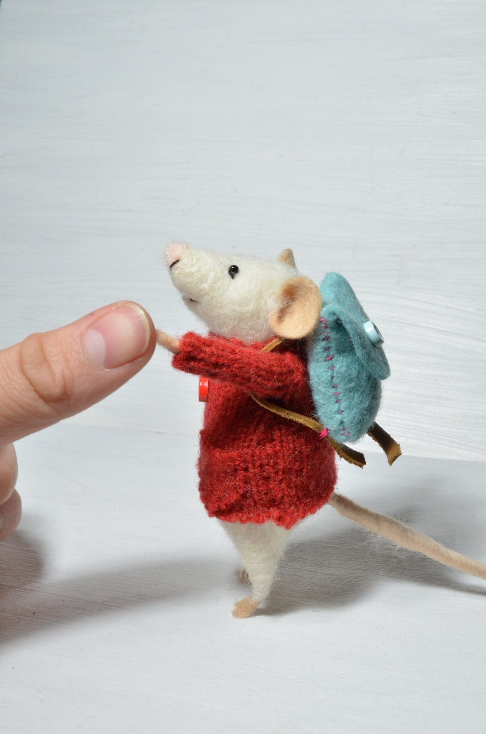 RESERVED FOR VIKY Little Traveler Mouse - unique - needle felted ornament animal, felting dreams made to order