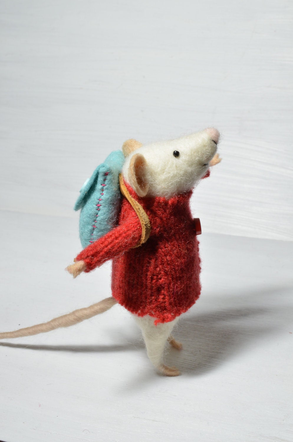 RESERVED FOR VIKY Little Traveler Mouse - unique - needle felted ornament animal, felting dreams made to order