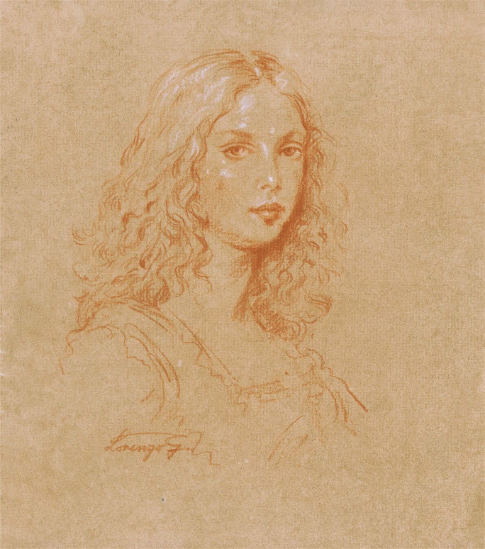 Original Drawing - Classic Portrait - Conte and white