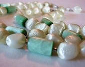 Vintage Double Strand Necklace, Pale Green, Textured Plastic Beads