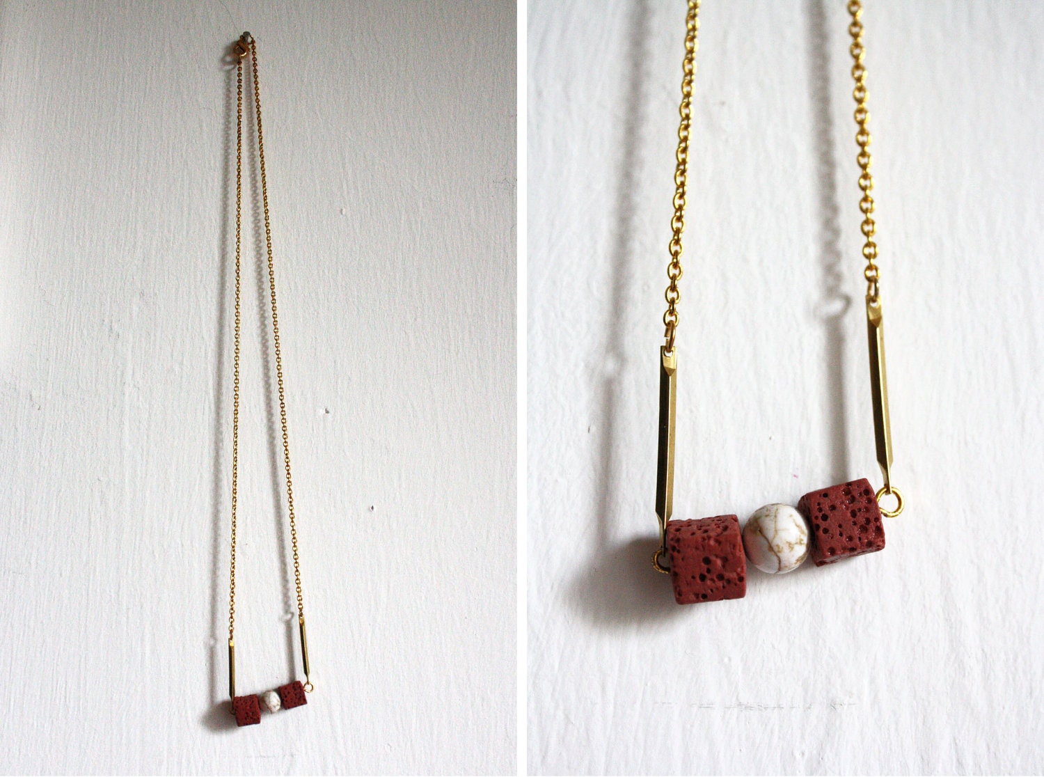 Necklace // white / rust  //  gemstone cubes