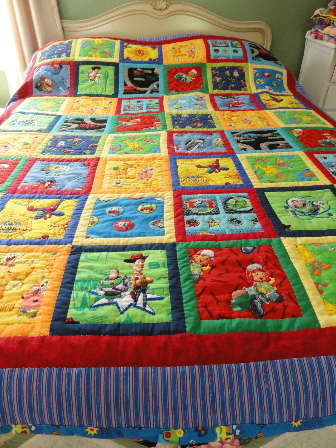 Hand Quilted colorful boys quilt
