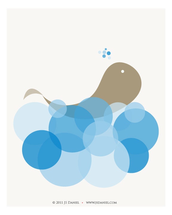 Whale and Water minimalistic illustration wall art print