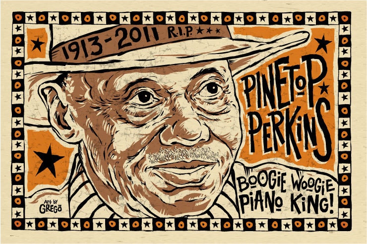 Pinetop Perkins digital folk art poster by Grego - mojohand.com