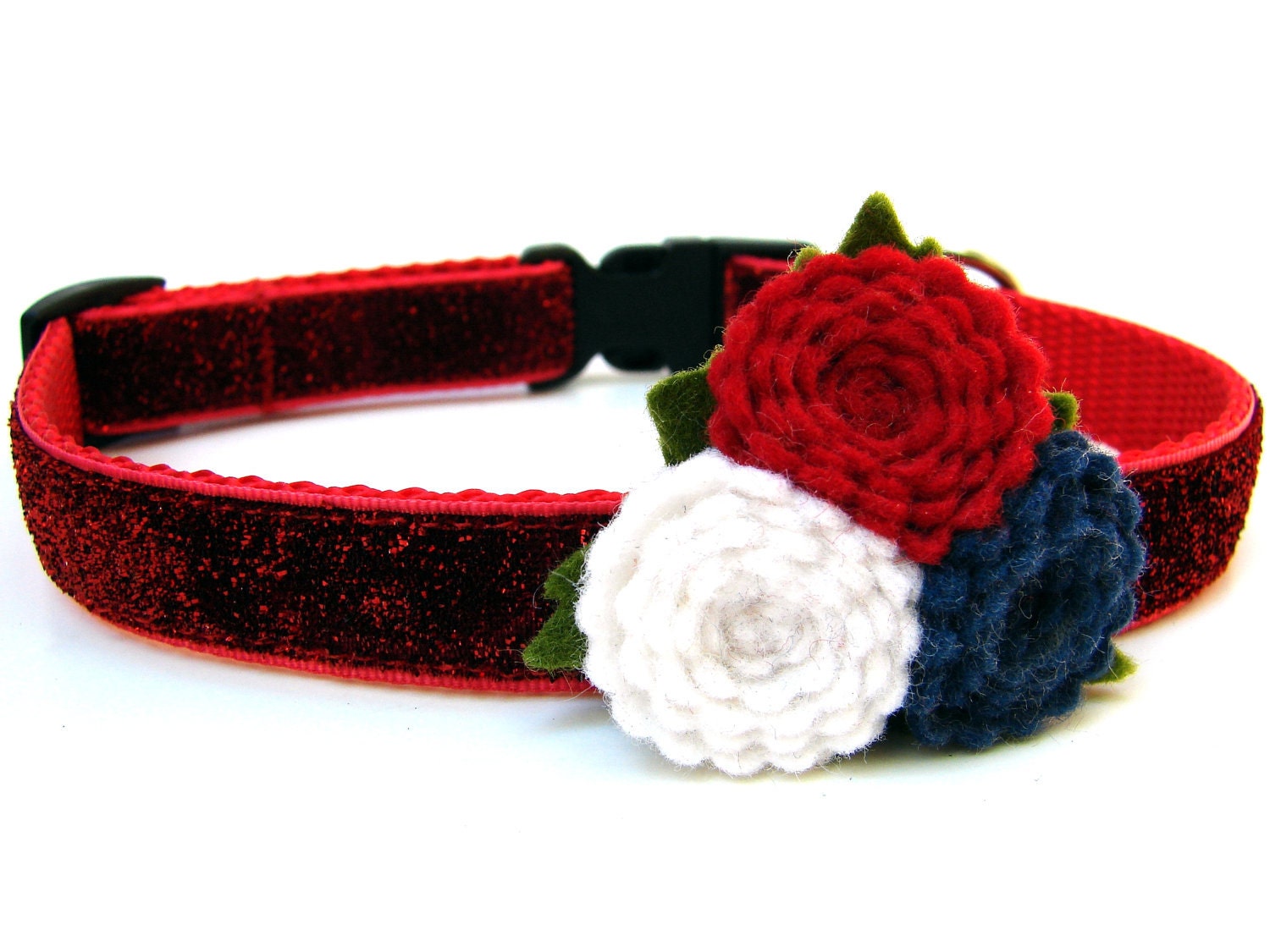 July Dog Collar Red Glitter Dog Collar for Small Breed Dogs 5/8"
