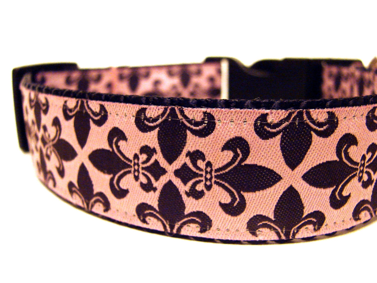 Designer Dog Collar Poochy Couture Pink and Brown Fleur de Lis Adjustable