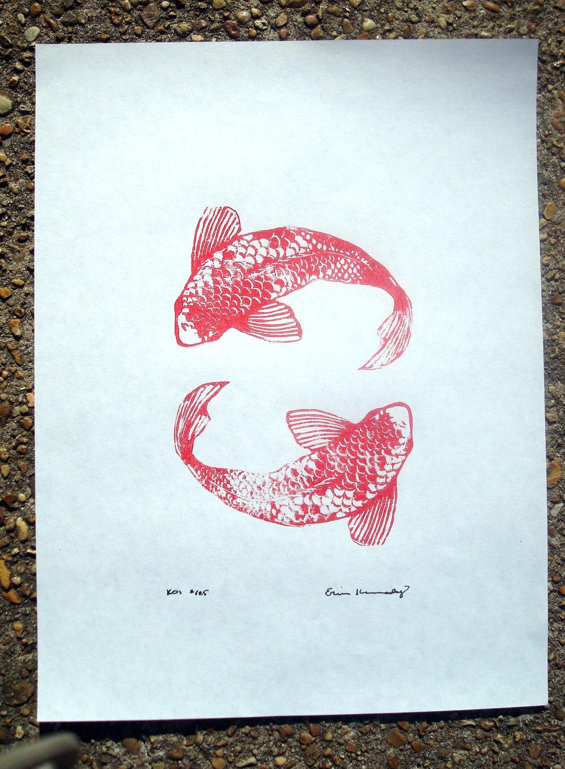 Original Linocut: Koi