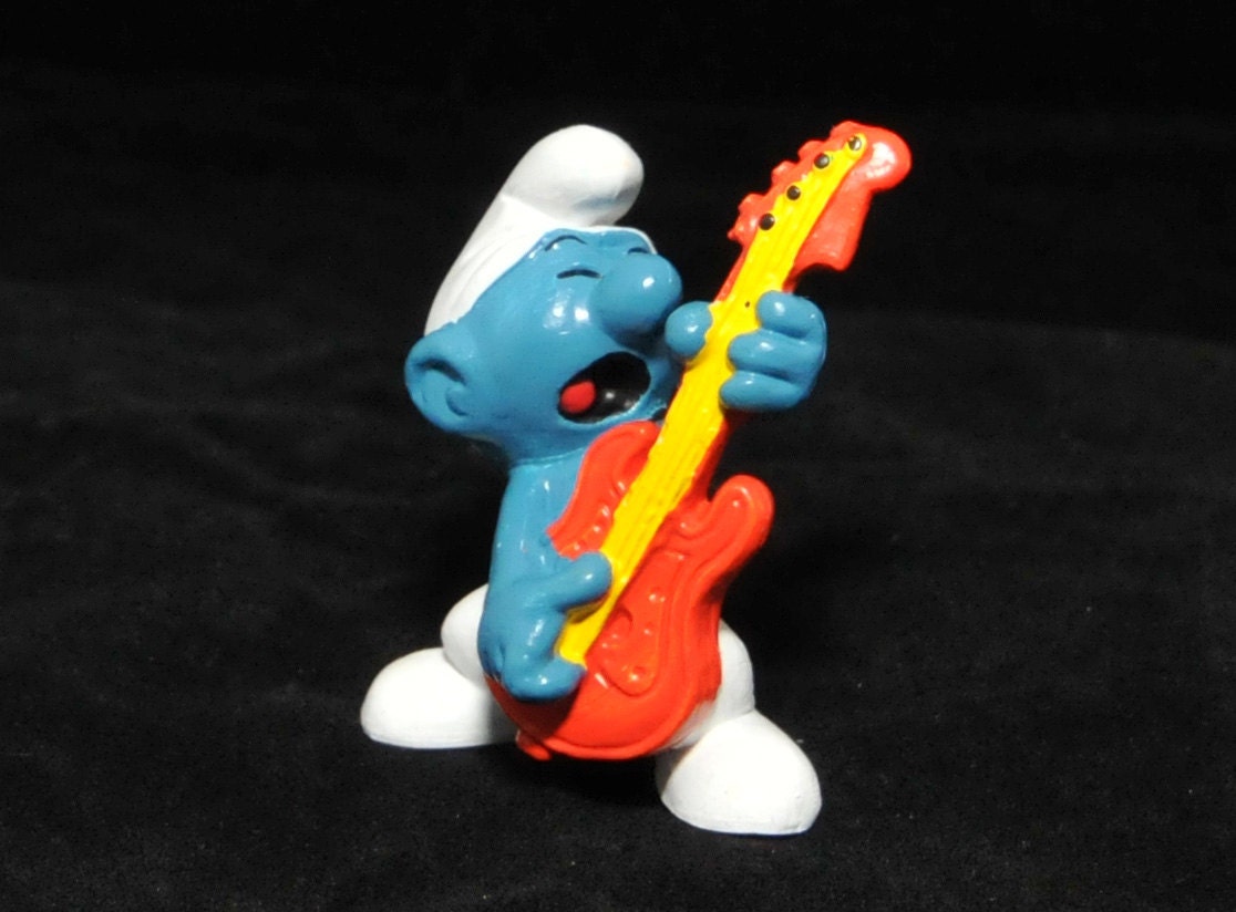 Vintage Rock and Roll Smurf Figurine - Red Guitar