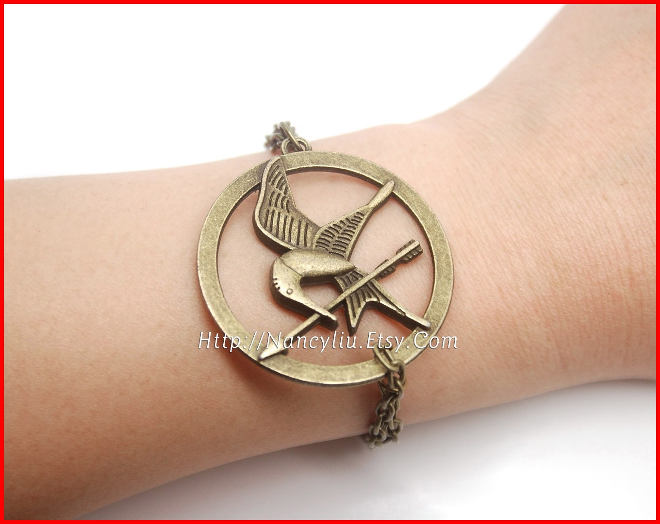 Hot Sale---The Hunger Games Charm Bracelet, Inspired Mockingjay Bracelet With Arrow in Antique Bronze