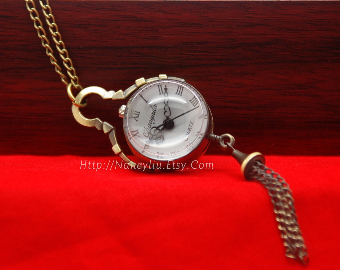Vintage Spherical Pocket Watch Necklace, Harry Potter Pocket Watches, Clear Glass, Bronze Chain Pendant With Tassels, Good Gift -- 88P229