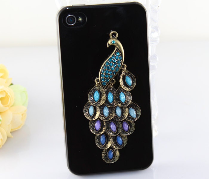 Antique Brass Blue Peacock Hard Case Cover ----for Apple iPhone 4 Case, iPhone 4s Case, iPhone 4 Hard Case
