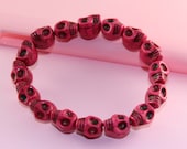 Bracelet- Day of the death, bright PINK Turquoise skull bracelet