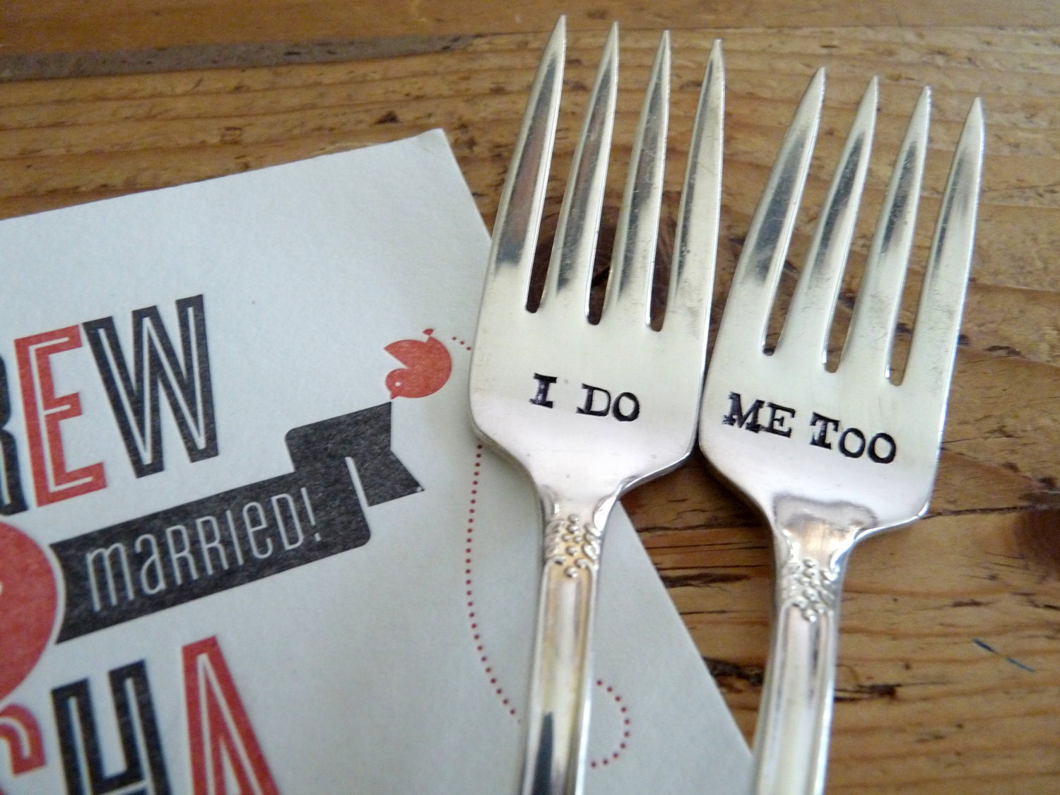 I Do, Me Too Wedding Cake Fork Set  - Hand Stamped - Personalized with your Wedding Date - Vintage