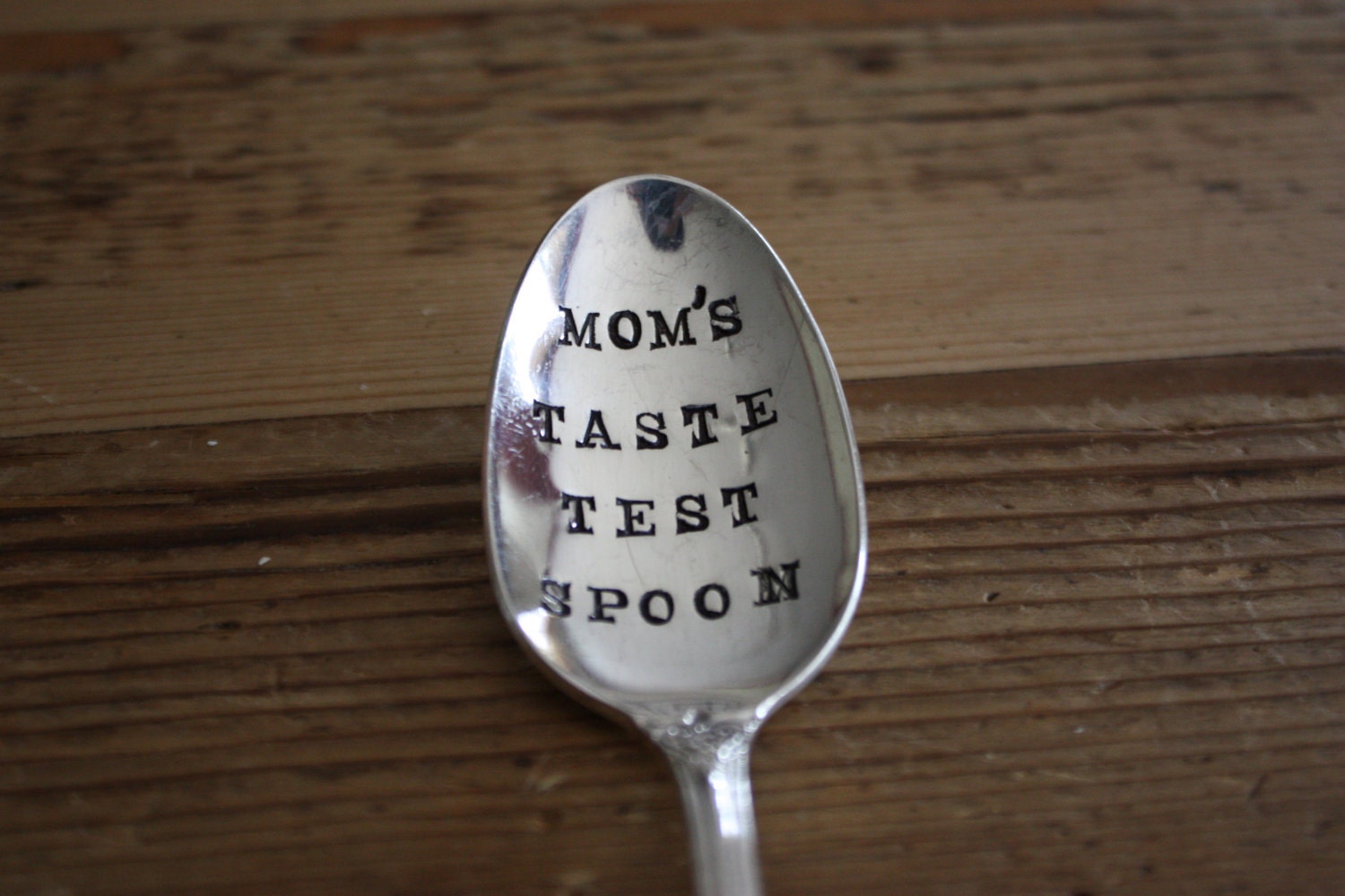Hand Stamped Spoon - Mom's Taste Test Spoon(TM) - Vintage Gift - 2012 Original Design by ForSuchATimeDesigns