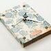 Book Wall Clock -Blue Flowers- vintage inspired, copper and nails