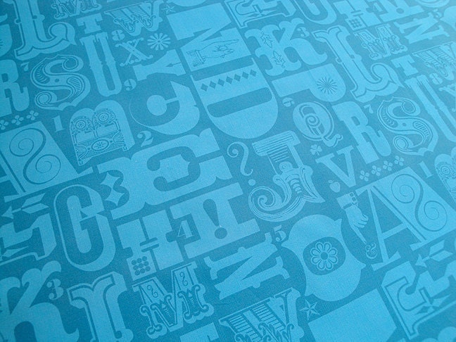 Original Fabric, Woodtype Alphabet, Fat Quarter, Robert Kaufman Kona Cotton, Blue