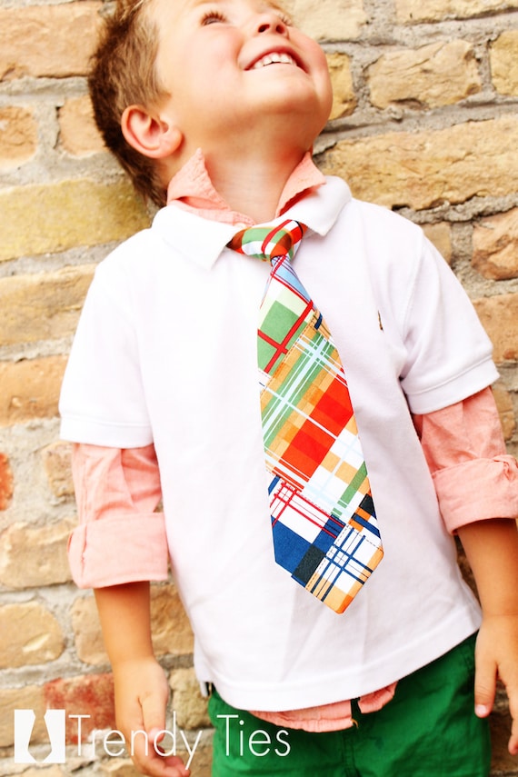 Seaside Plaid necktie for boys, choose your size FREE SHIPPING