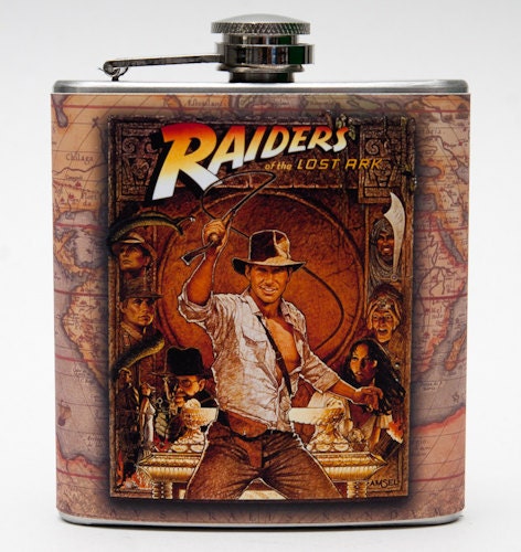 Indiana Jones Flask. Raiders of the Lost Ark Indiana Jones Hip Flask with map background