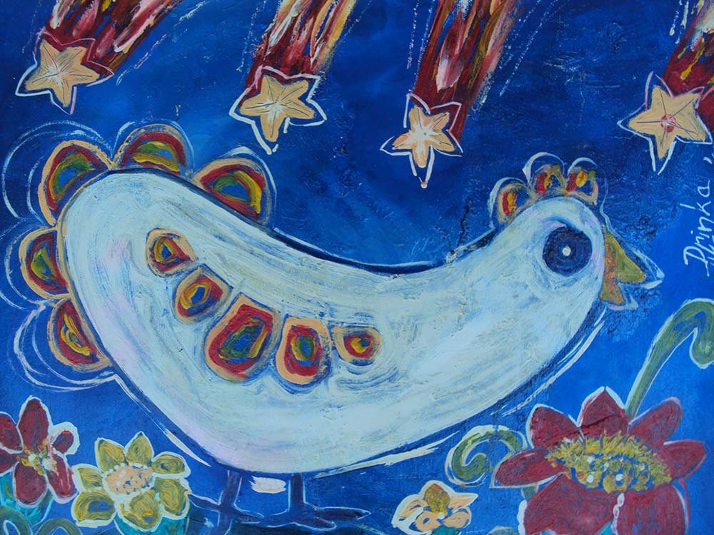 Original Painting  Abstract Bird and Stars Oil on Canvas Contemporary Modern Art