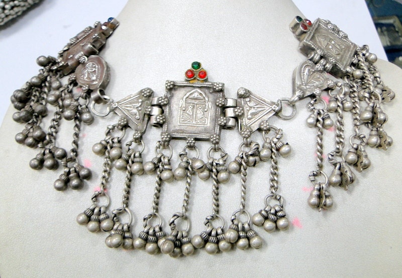 Vintage antique ethnic tribal old silver Necklace jewelry - 7350
