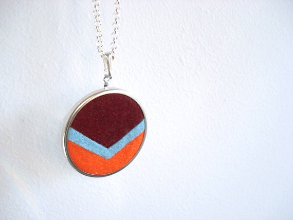 Felt chevron necklace. Silver tone frame. Custom colors available