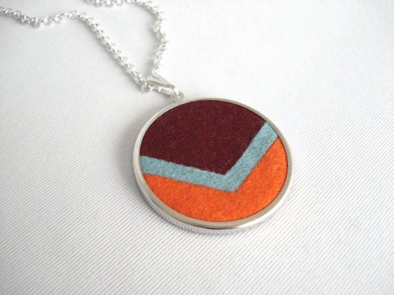 Felt chevron necklace. Silver tone frame. Custom colors available
