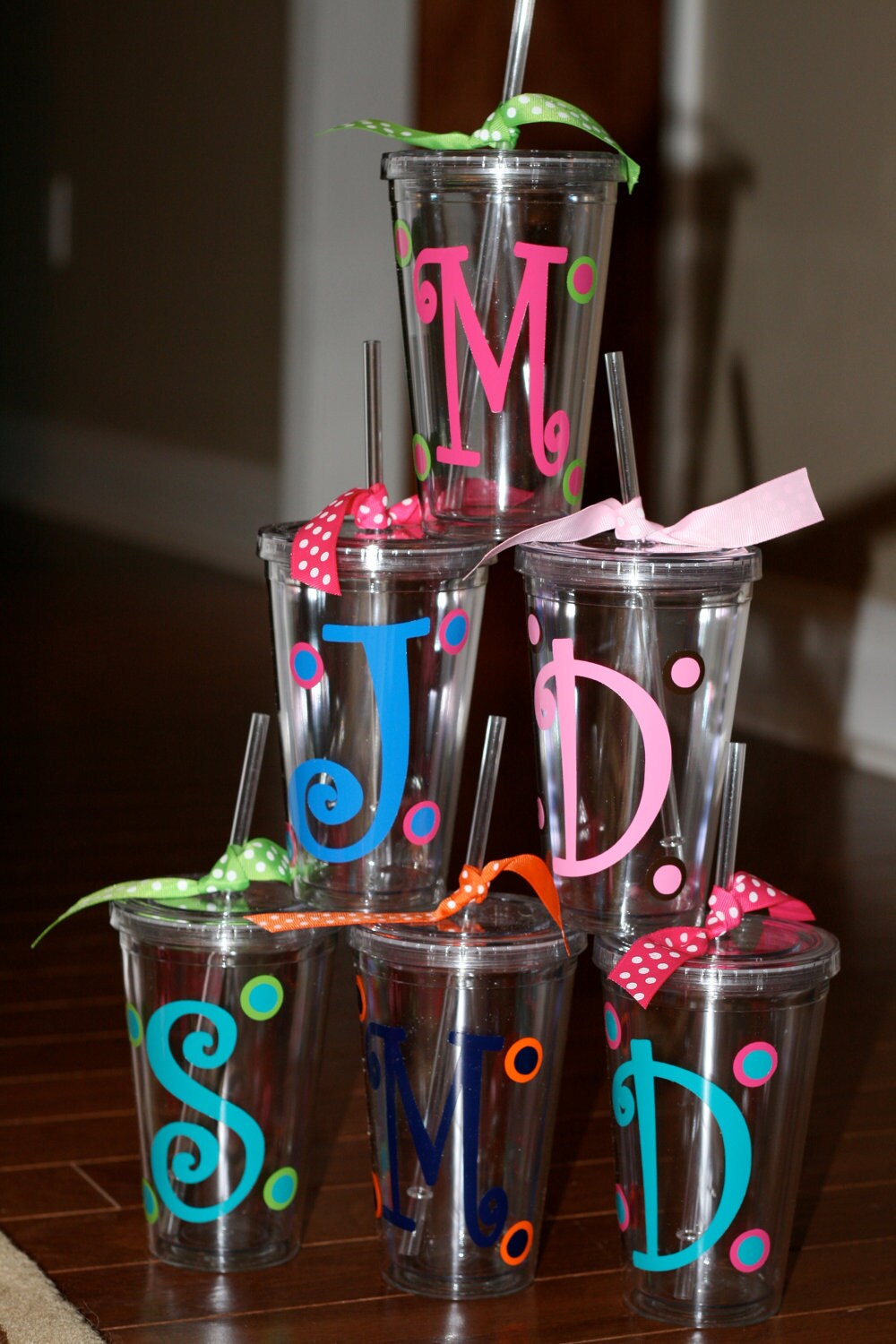 Personalized acrylic cups with monogram or initial or name