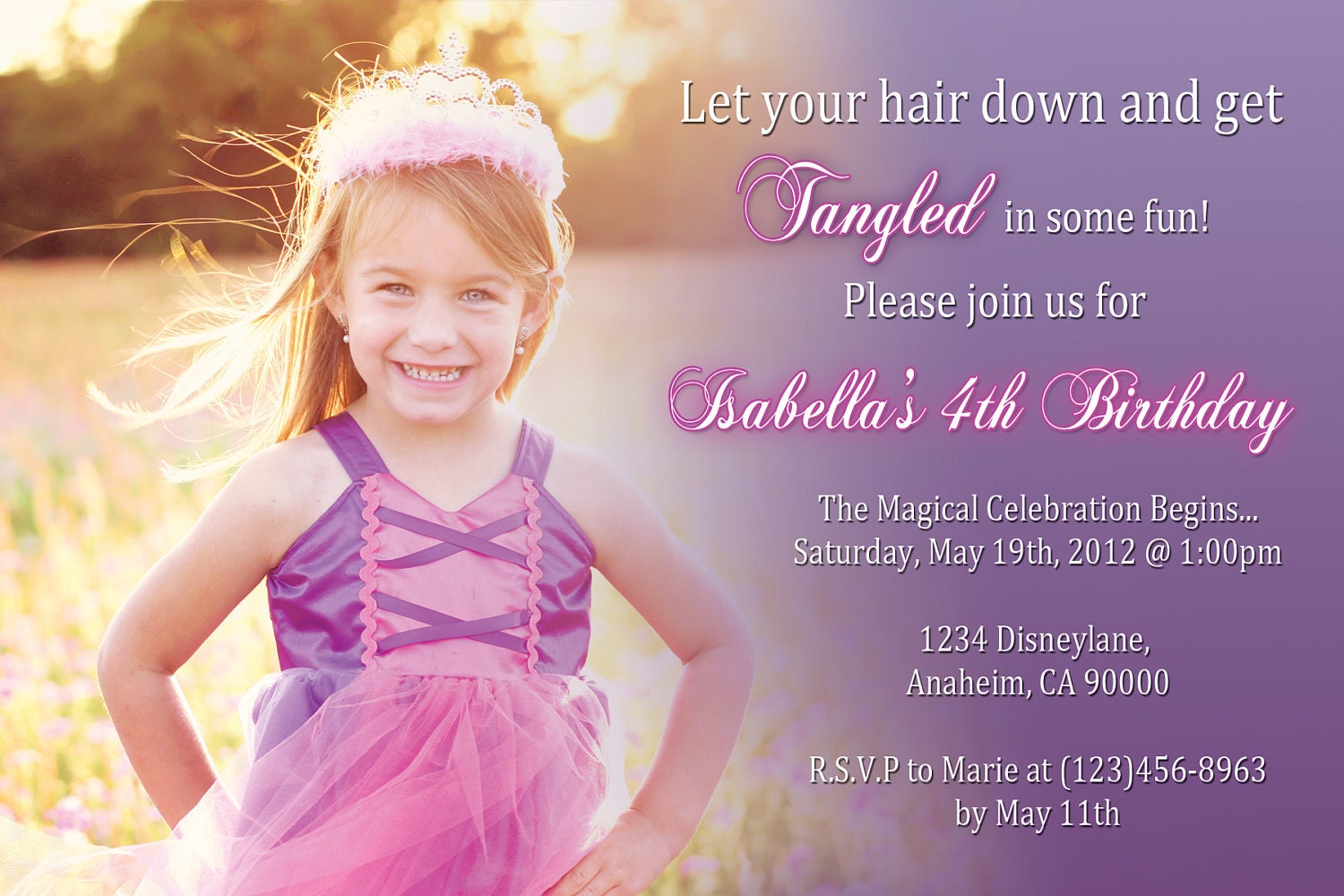 Tangled Rapunzel Birthday Invitation DIY Custom Photo Birthday Invitation Il_570xn